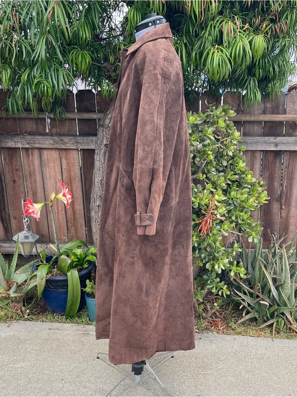 Vintage Y2K Express Women's Brown Suede Leather Trench Coat - size L - Picture 4 of 14